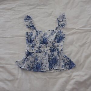 Blue and White Floral Peplum Top